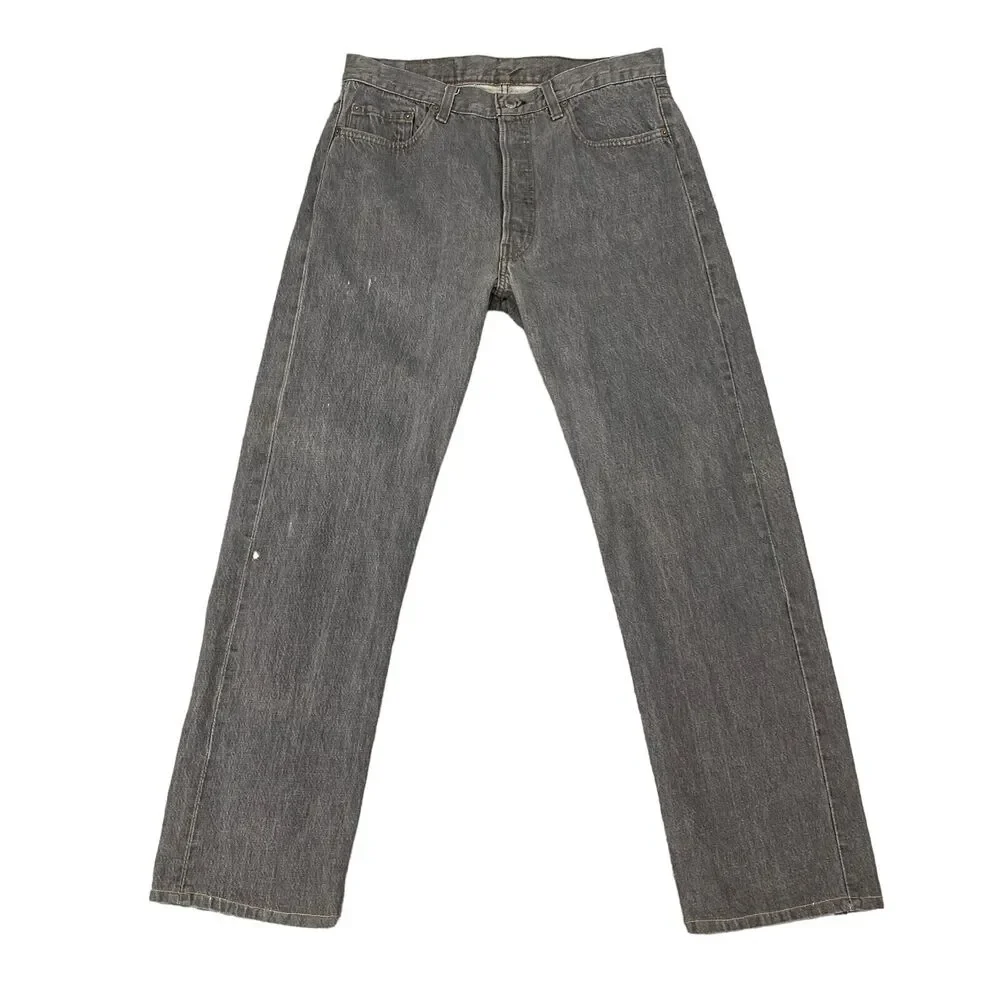 Vintage Levis 501 Jeans Mens 34X30 Gray Denim Straight Overlock Stitch Made USA